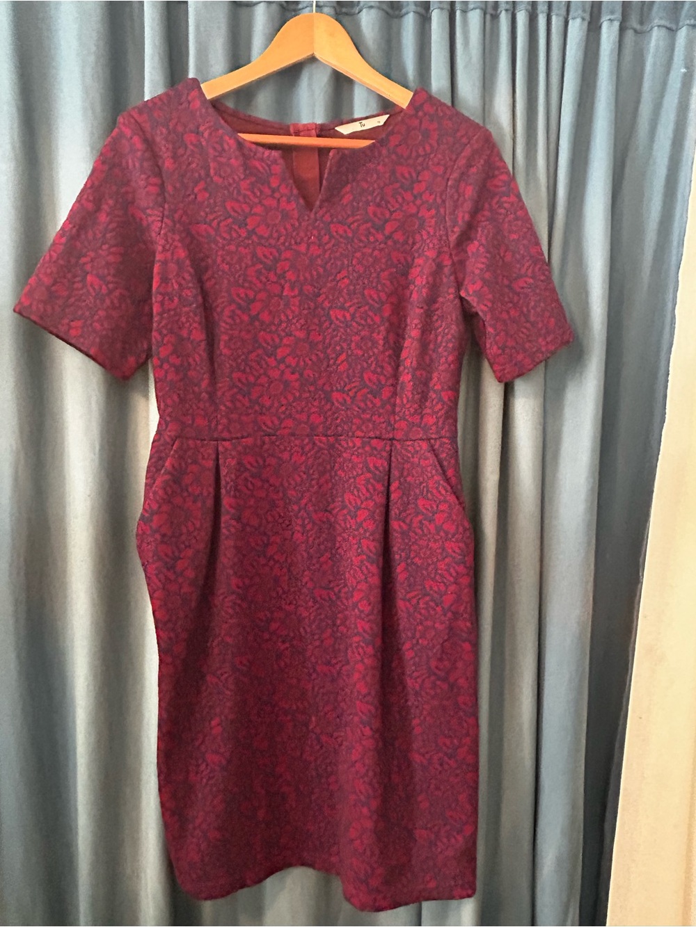 Classic Burgundy Floral Sheath Dress